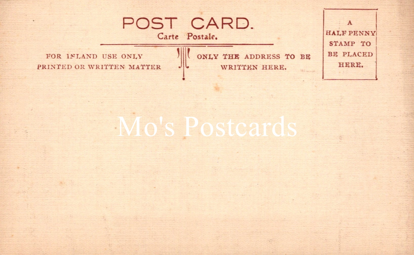 Vintage-style postcard with 'Mo's Postcards' branding on a beige background