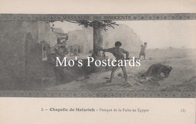 Vintage postcard with illustration of a scene labeled 'Massacre des Innocents' 