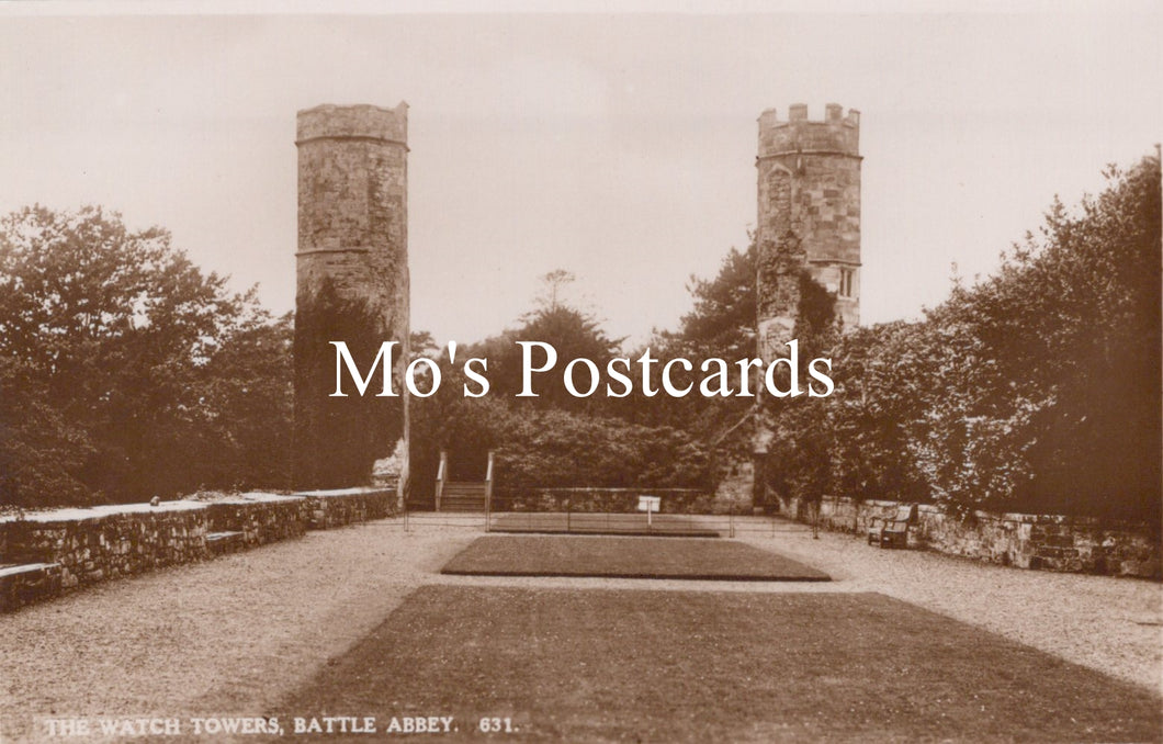 Vintage photograph of watch towers at Battle Abbey  
