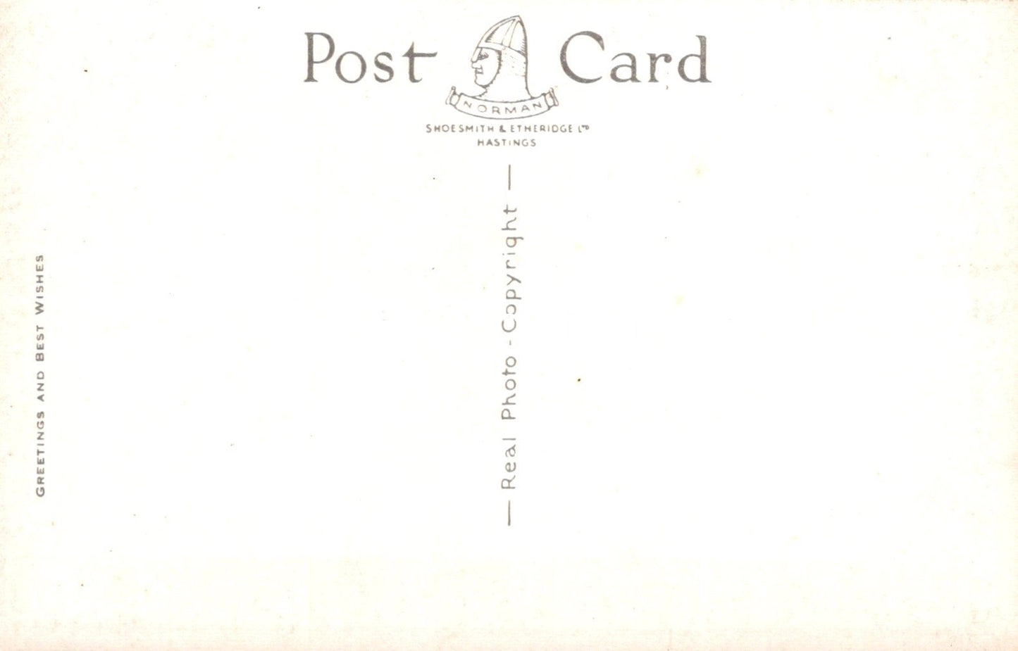 Back of a postcard with text and a logo on a white background
