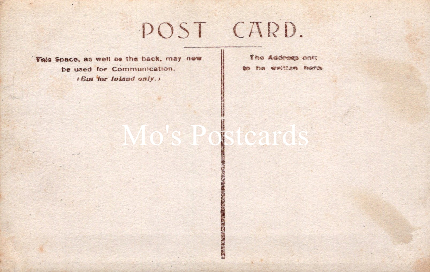 Back of a vintage postcard  