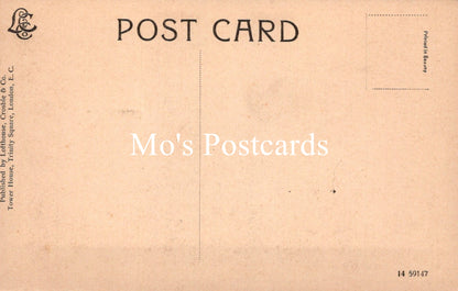 Back of a postcard with 'Mo's Postcards' branding on a beige background