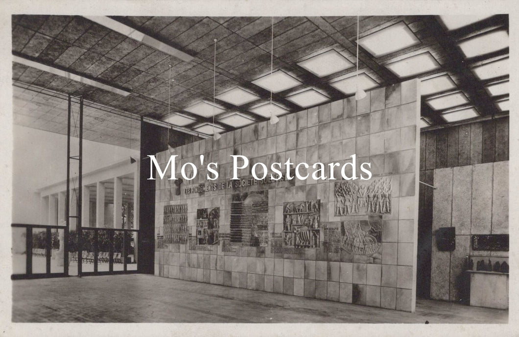 Vintage interior of a building with large wall murals  