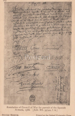 Old document with handwritten text and signatures, likely a historical military document, on a postcard.