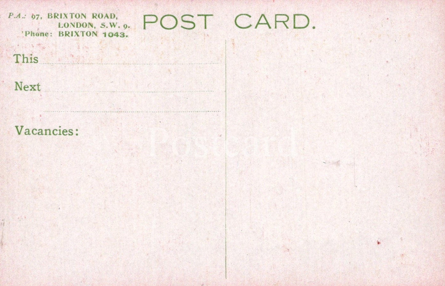 Vintage postcard with text and a pinkish background