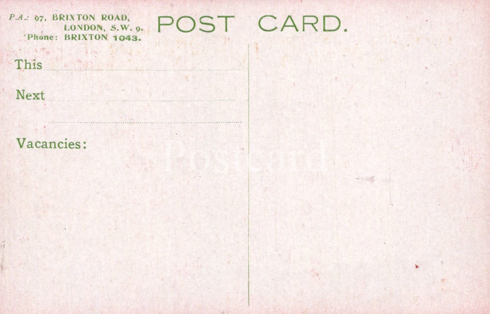 Vintage postcard with text and a pinkish background