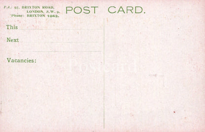 Vintage postcard with text and a pinkish background