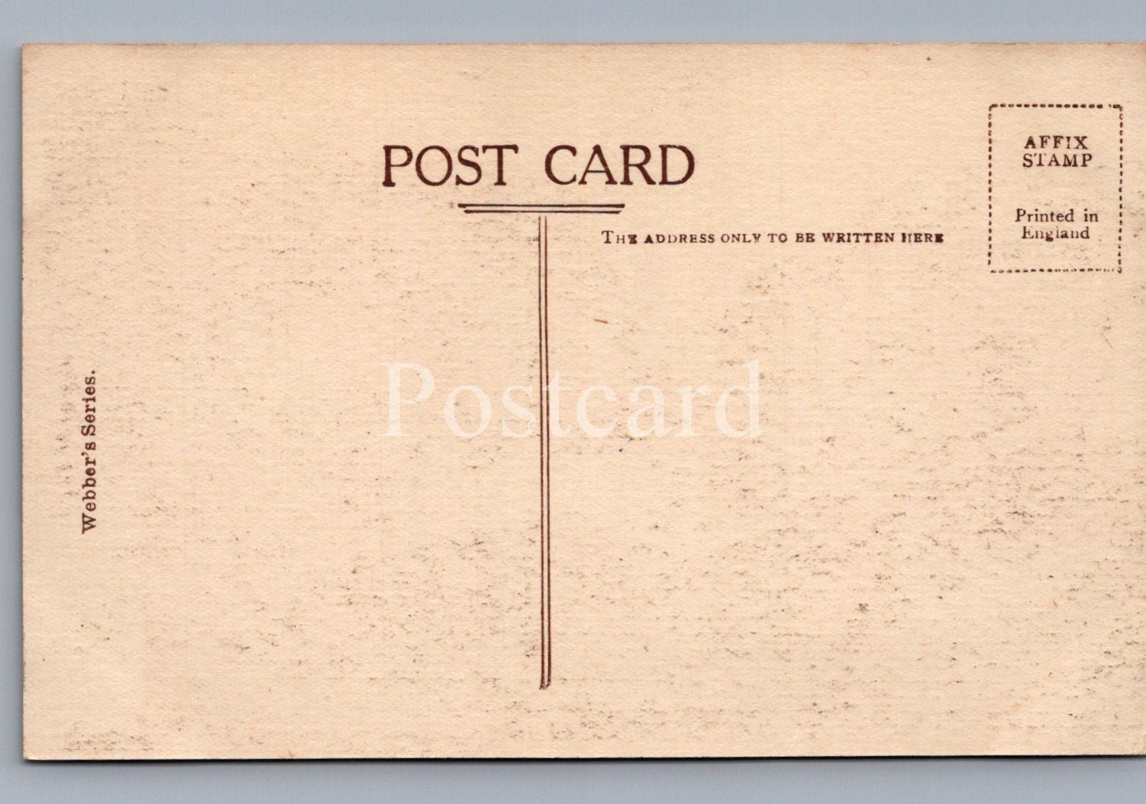 Vintage-style postcard with text and stamp design on a beige background