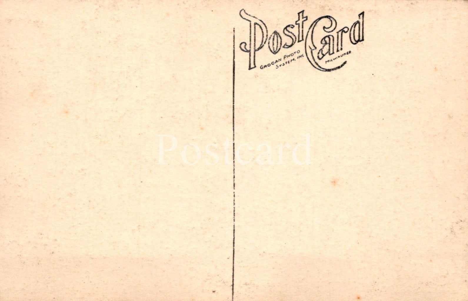 Vintage postcard with 'Post Card' text and a vertical line on a beige background