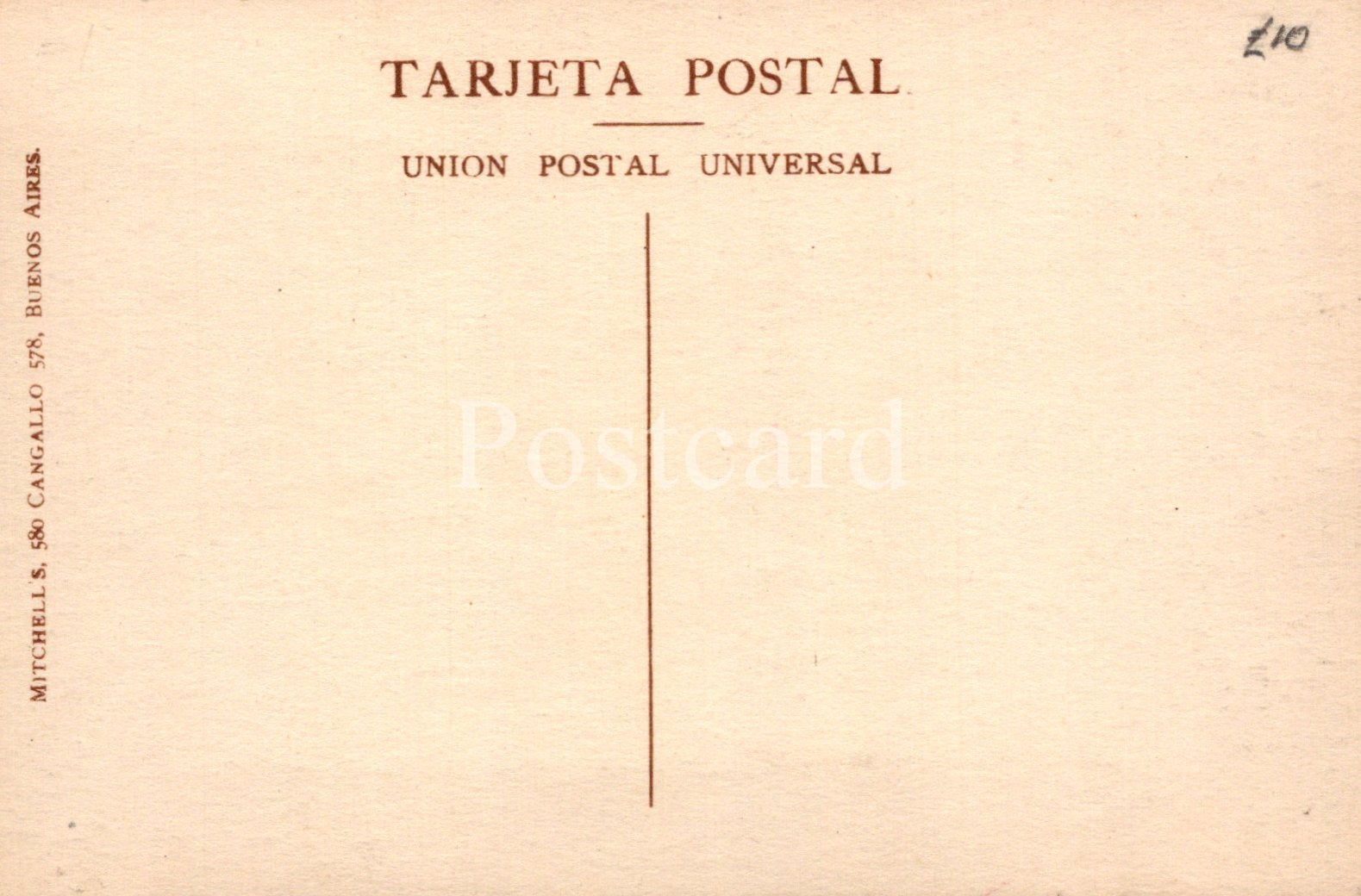 Back of a postcard with 'TARJETA POSTAL' and 'Union Postal Universal' text on a beige background.