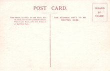 Load image into Gallery viewer, Vintage postcard with text and a stamp area on a light pink background
