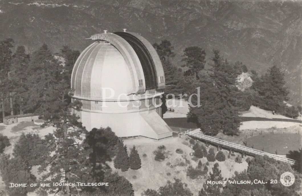 Dome of the 100-inch telescope at Mount Wilson, California, on a postcard.