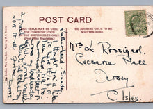 Load image into Gallery viewer, Vintage postcard with handwritten text and a stamp, featuring a message to &#39;Mr. de Rossignol&#39;.
