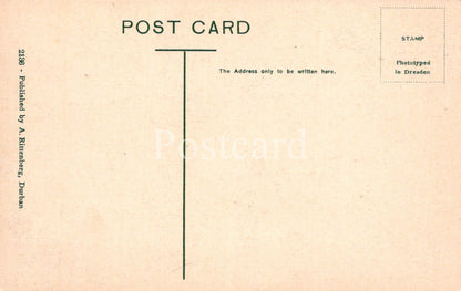 Vintage postcard with text and a stamp placeholder on a beige background