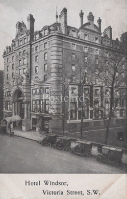 Vintage black and white postcard of Hotel Windsor on Victoria Street, S.W.