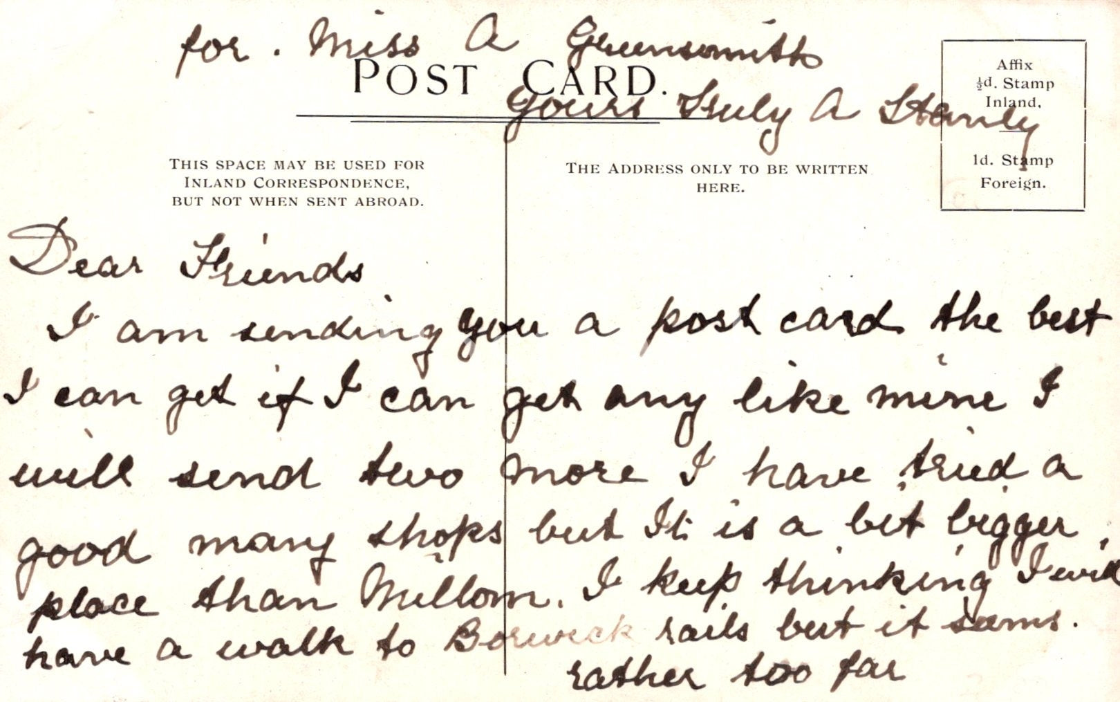 Vintage postcard with handwritten text and stamps