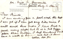 Load image into Gallery viewer, Vintage postcard with handwritten text and stamps
