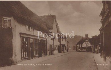 Vintage sepia-toned postcard of King Street, Knutsford with buildings on either side.