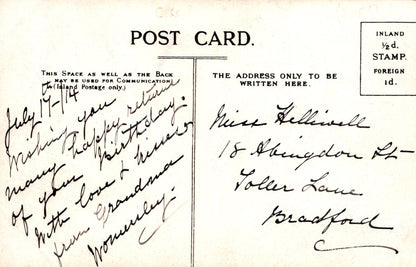 Vintage postcard with handwritten text and address details.