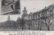 Load image into Gallery viewer, Vintage postcard featuring a building and stone steps with text about The Hard York Nonslip Stone Co.
