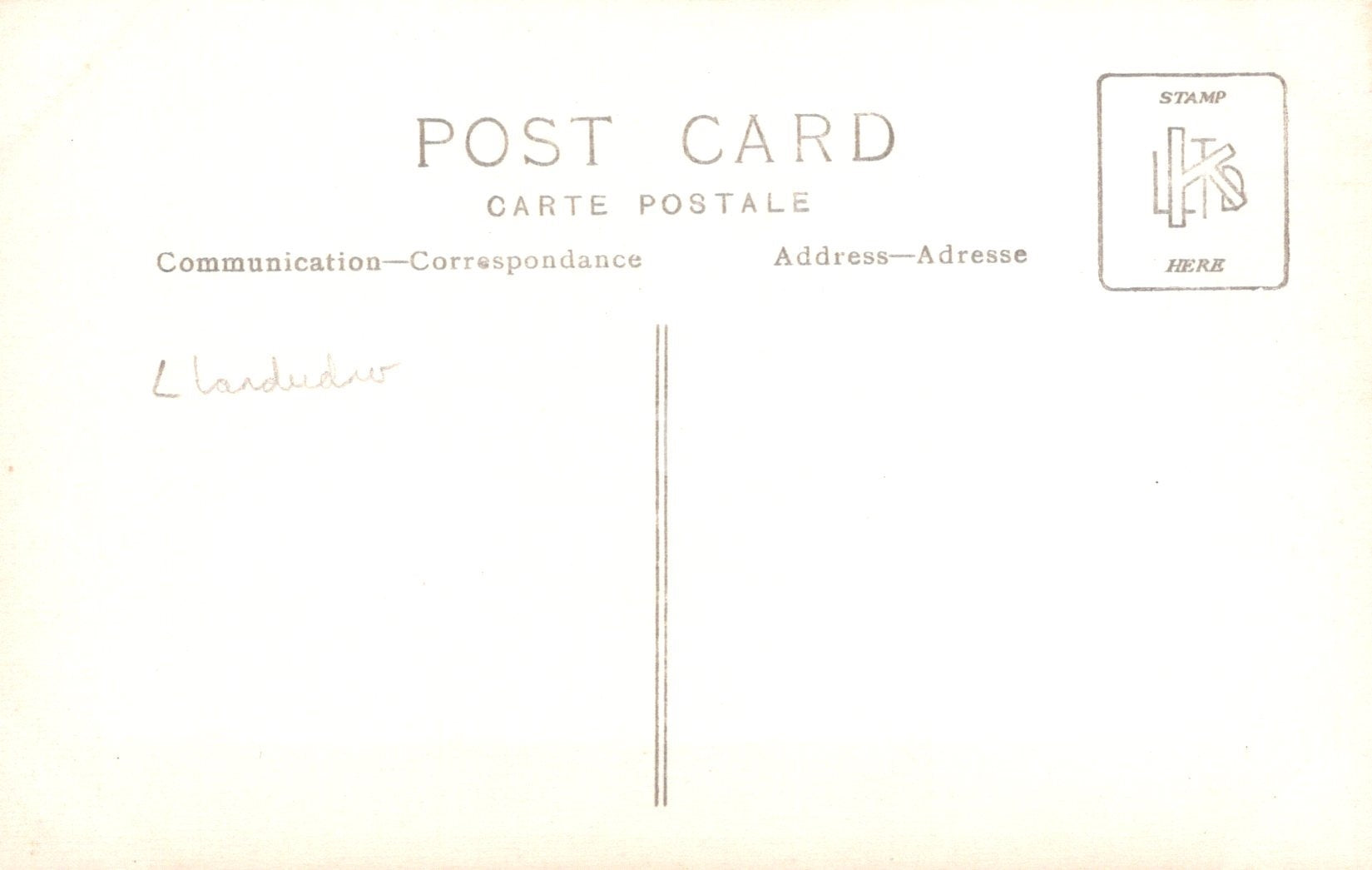 Vintage-style postcard with text and a stamp placeholder on a light background
