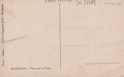 Vintage postcard from Kinshasa with postal markings and text.