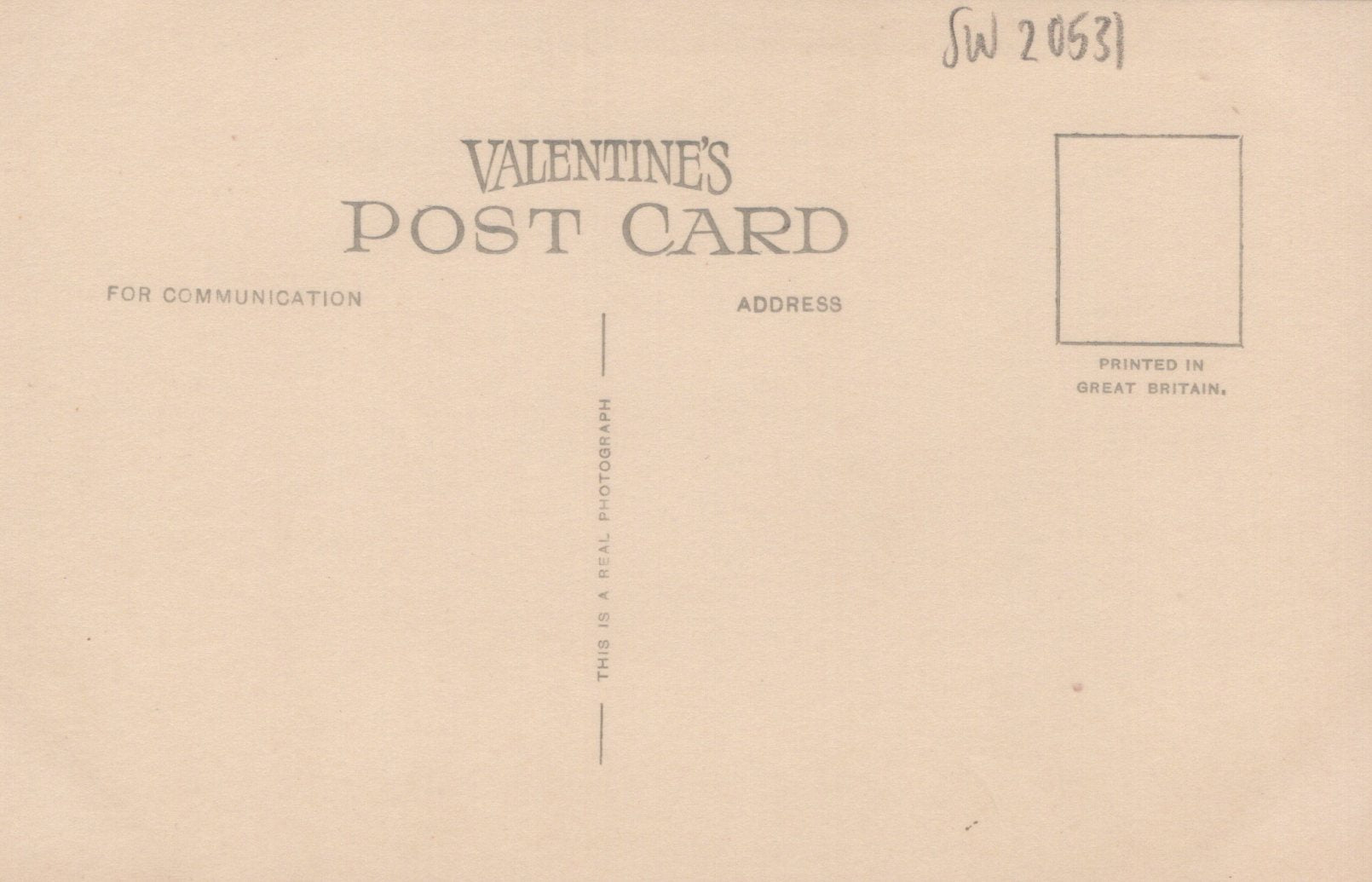 Beige Valentine's postcard with text and a rectangular area for an address.