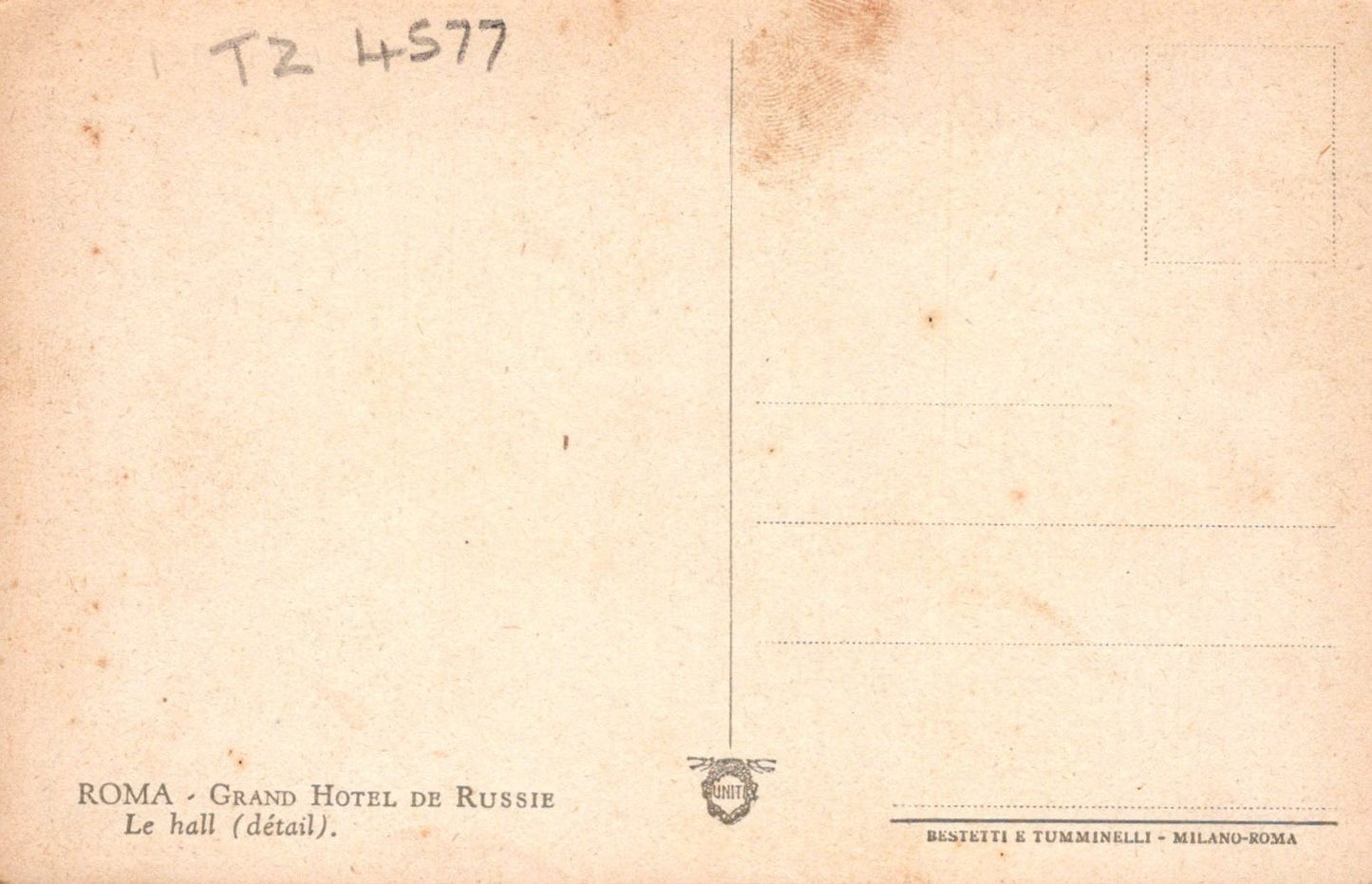 Vintage postcard with text and a small emblem on a beige background