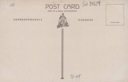 Vintage-style postcard with a design of a flagpole and decorative elements on a beige background.