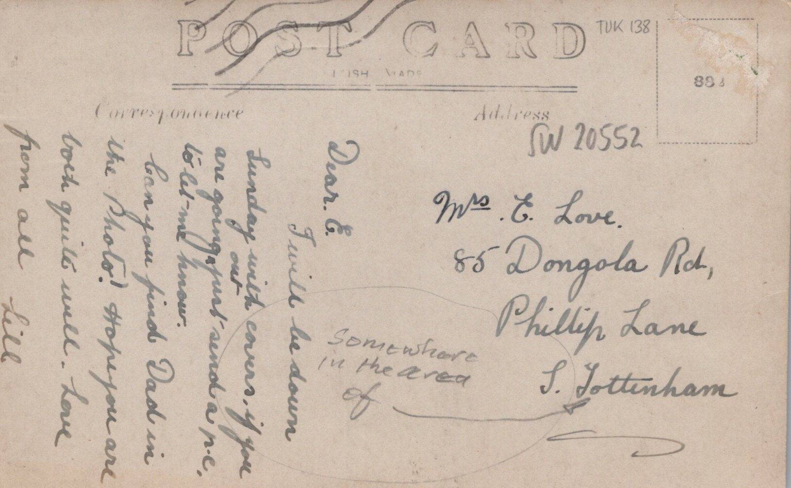 Vintage postcard with handwritten text on a blue background