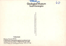 Load image into Gallery viewer, Label from Geological Museum South Kensington with text about volcanoes and a signature.
