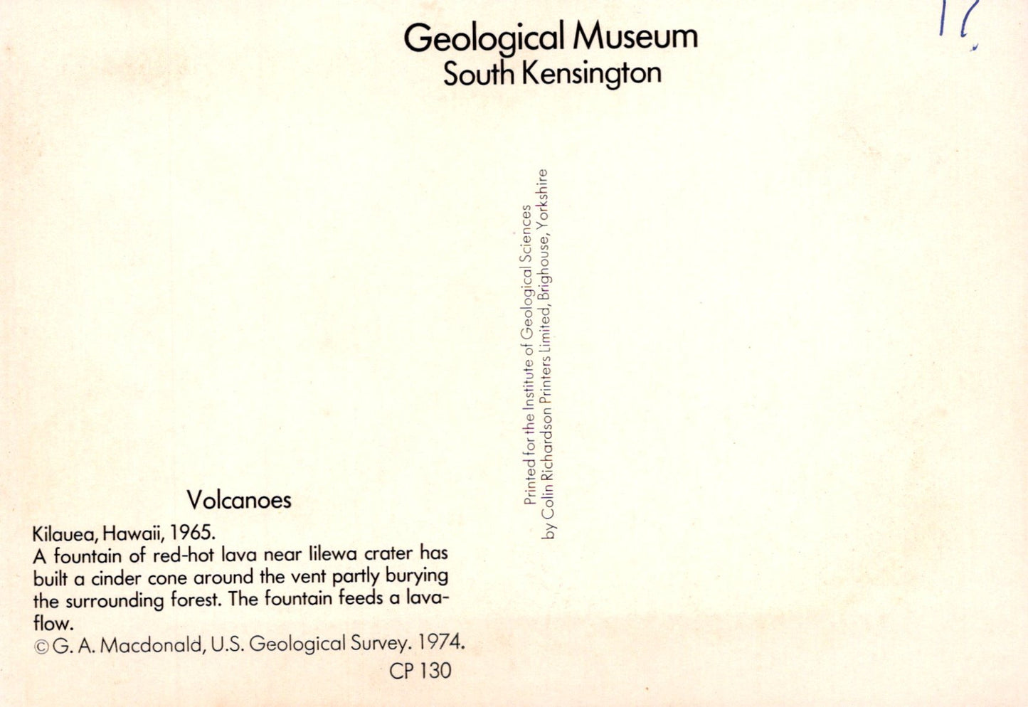 Textual information about volcanoes at Geological Museum, South Kensington