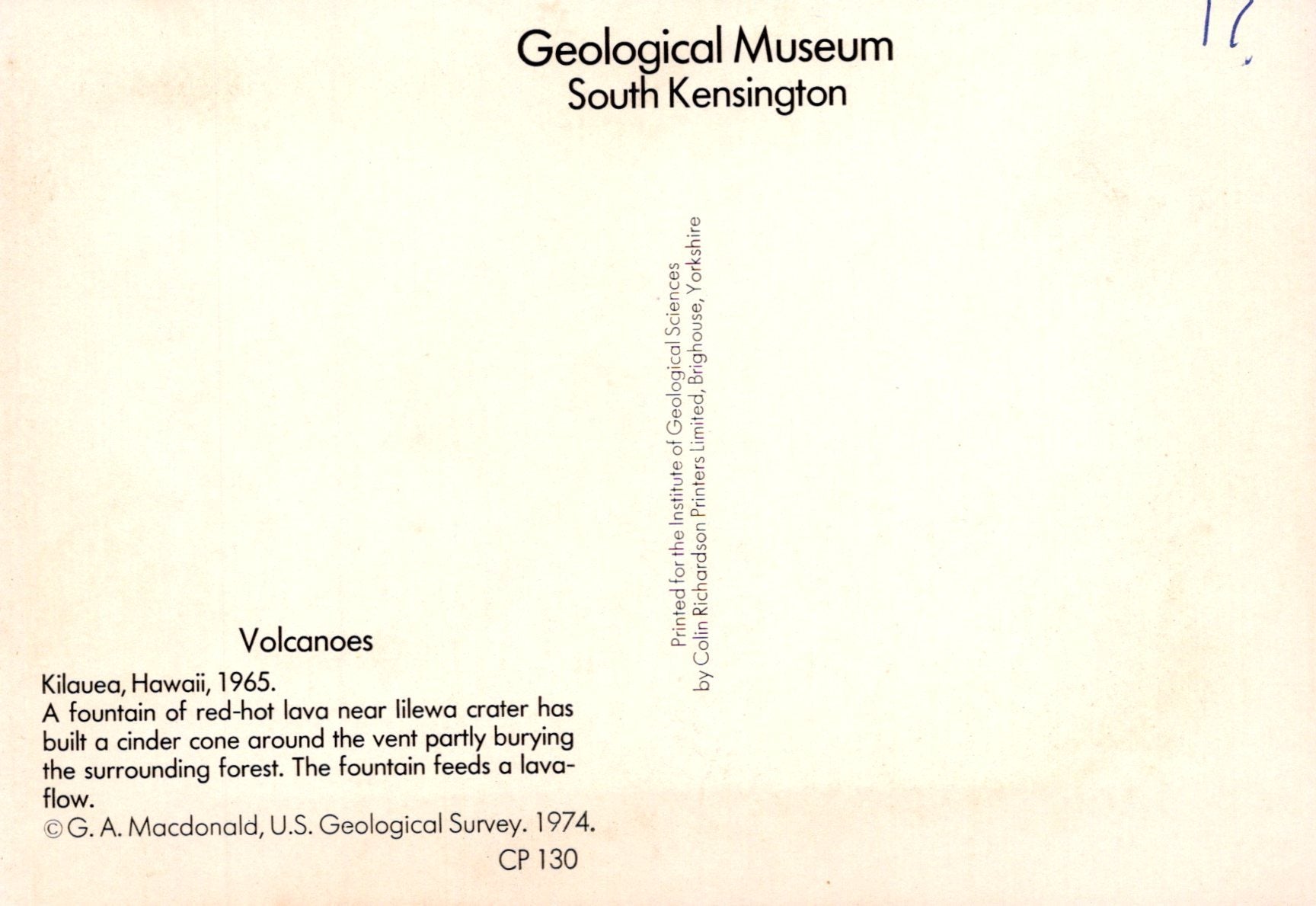 Textual information about volcanoes at Geological Museum, South Kensington