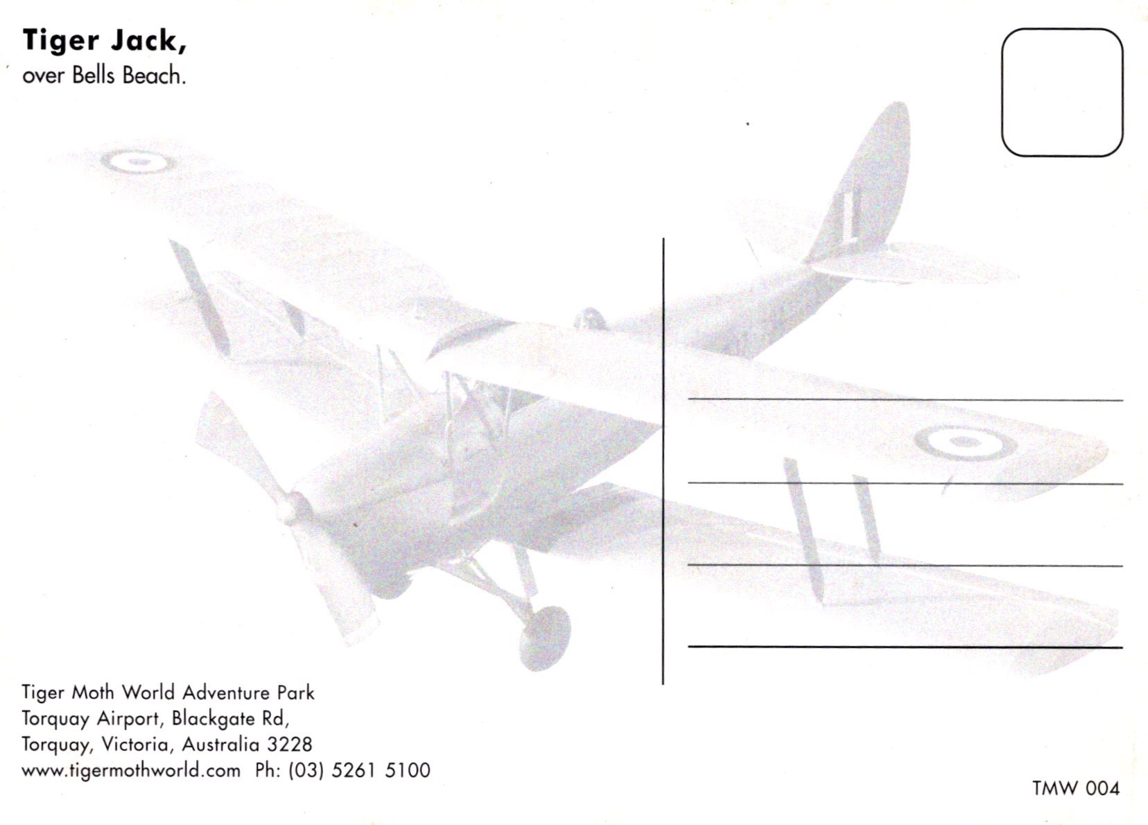 Vintage airplane illustration on a white background with contact information.