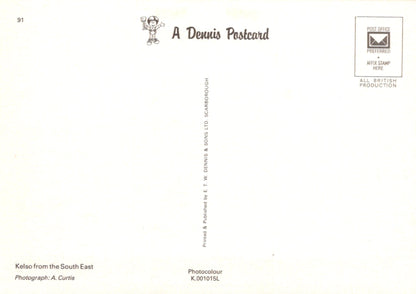 Back of a Dennis the Menace postcard with text and a logo.