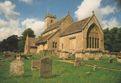 Stone church with a graveyard in a rural setting