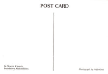 Load image into Gallery viewer, Blank postcard with text about St. Mary&#39;s Church, Swinbrook, Oxfordshire, and a photograph by Hilda Kent.
