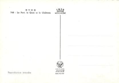 Vintage-style card with text and logos on a white background