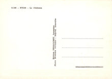 Load image into Gallery viewer, Back of a postcard from Nyon with text and a light gradient background
