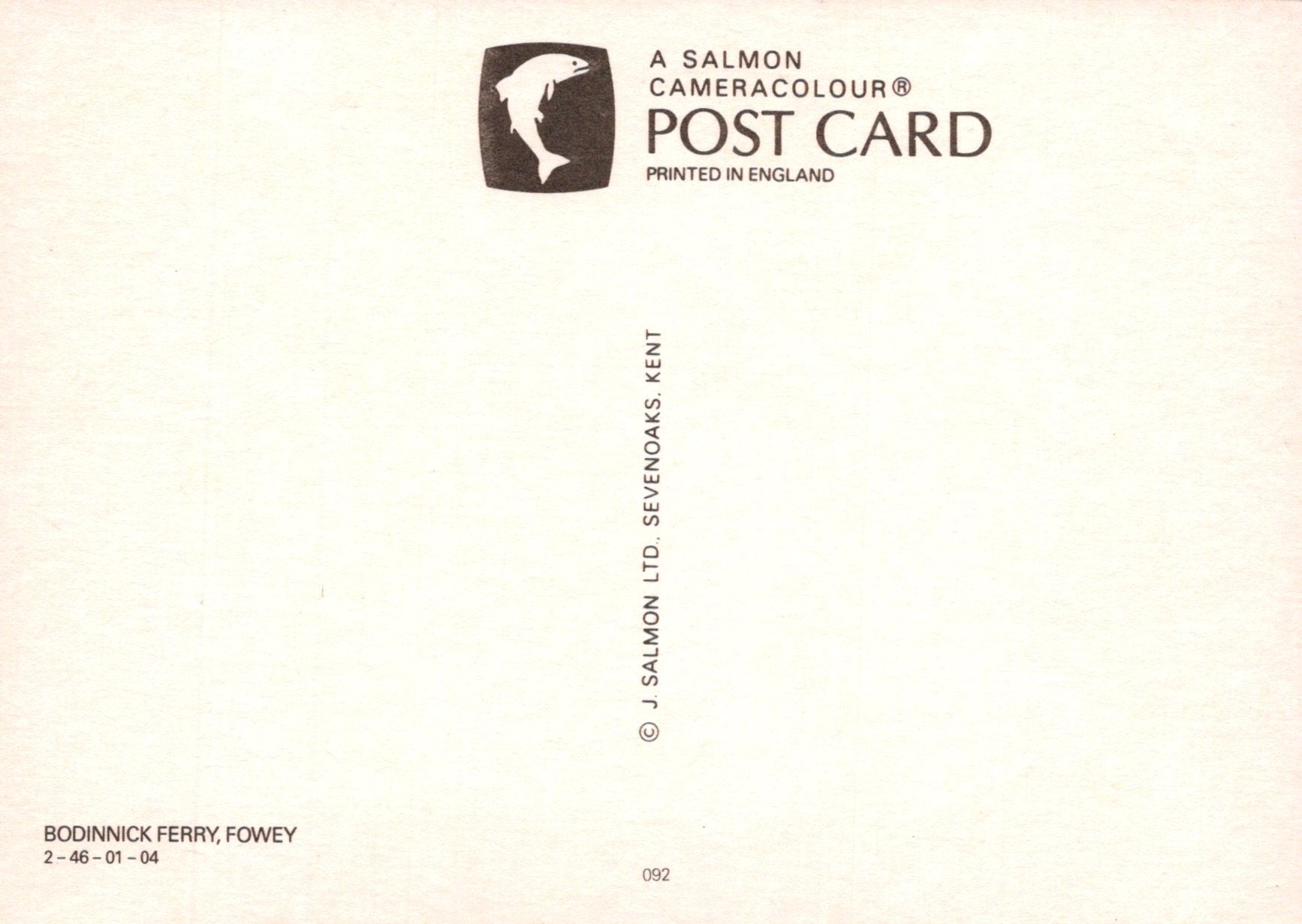 Back of a Salmon Cameracolour postcard with branding and text.