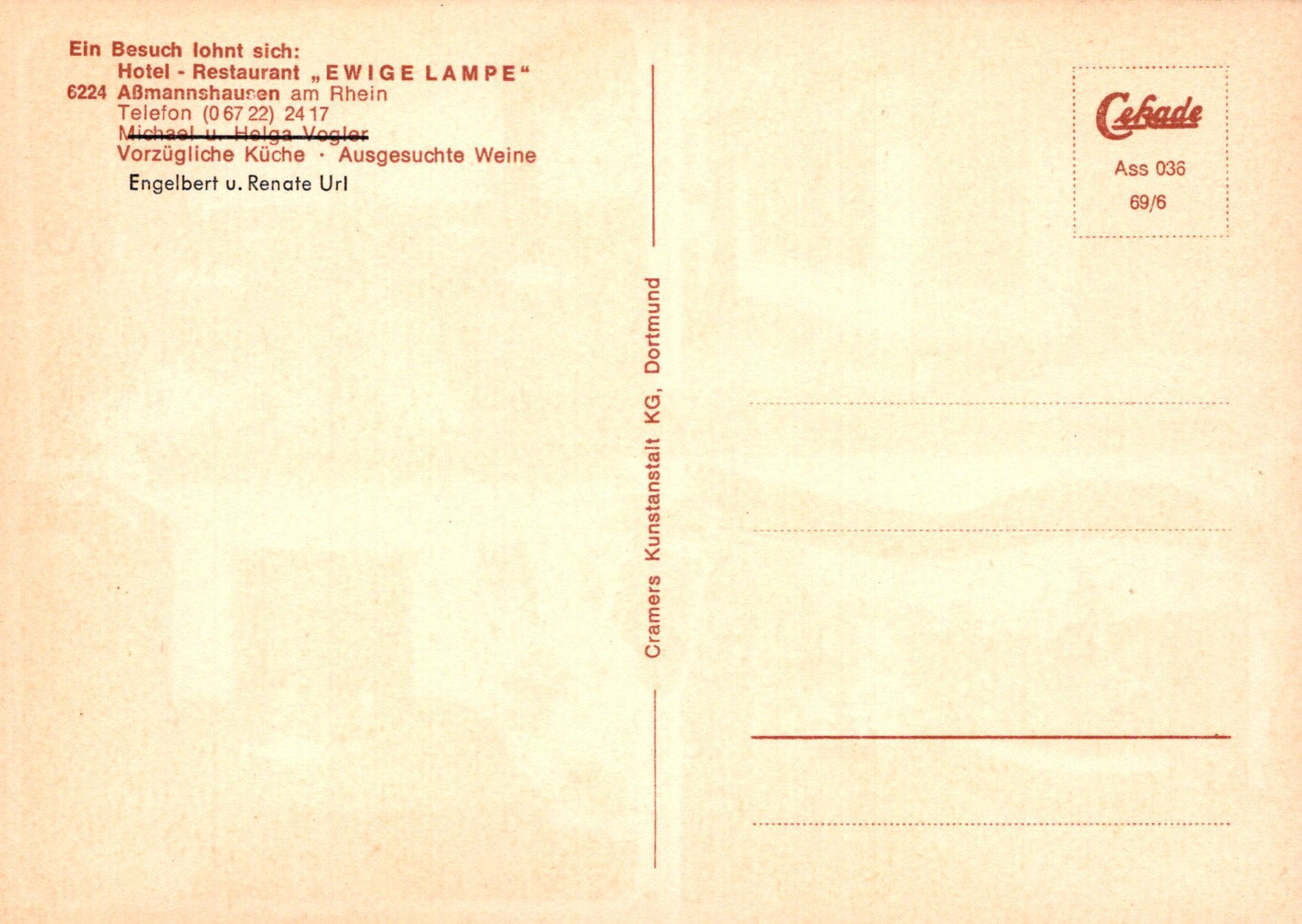 Vintage postcard with text and branding on a beige background