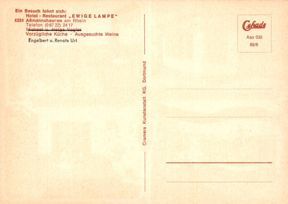 Vintage postcard with text and branding on a beige background