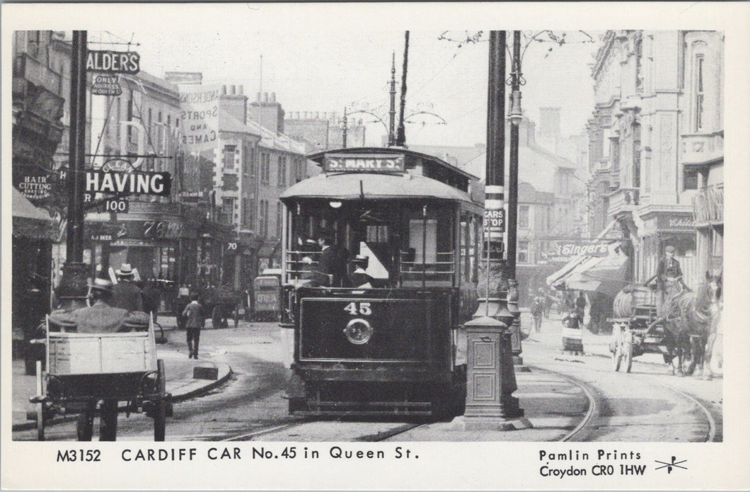 Wales Postcard - Cardiff Tram Car No 45 in Queen Street  SW17692