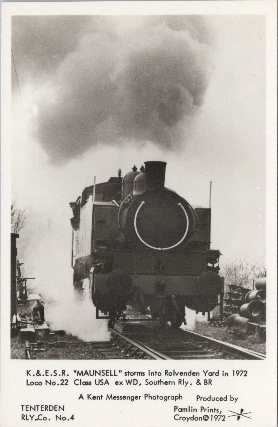 Railways Postcard - K & E.S.R. "Maunsell" Storms into Rolvenden Yard SW17696