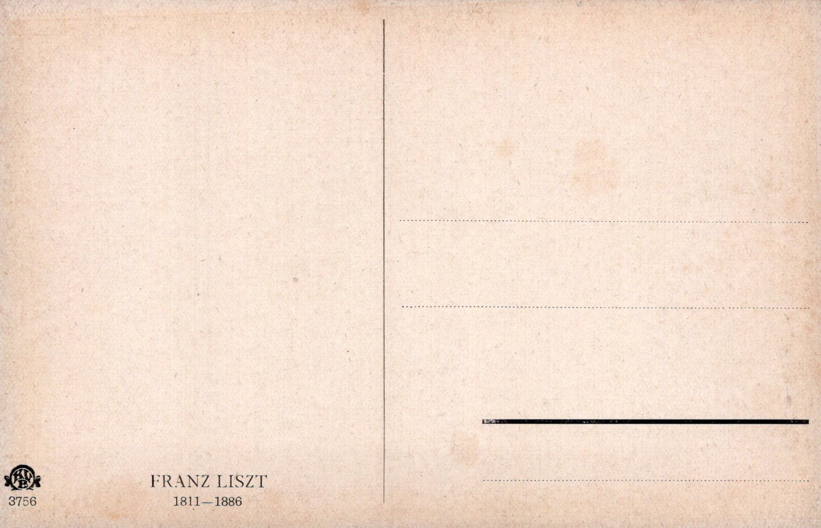 Vintage-style postcard with 'Franz Liszt' text and dates on a beige background
