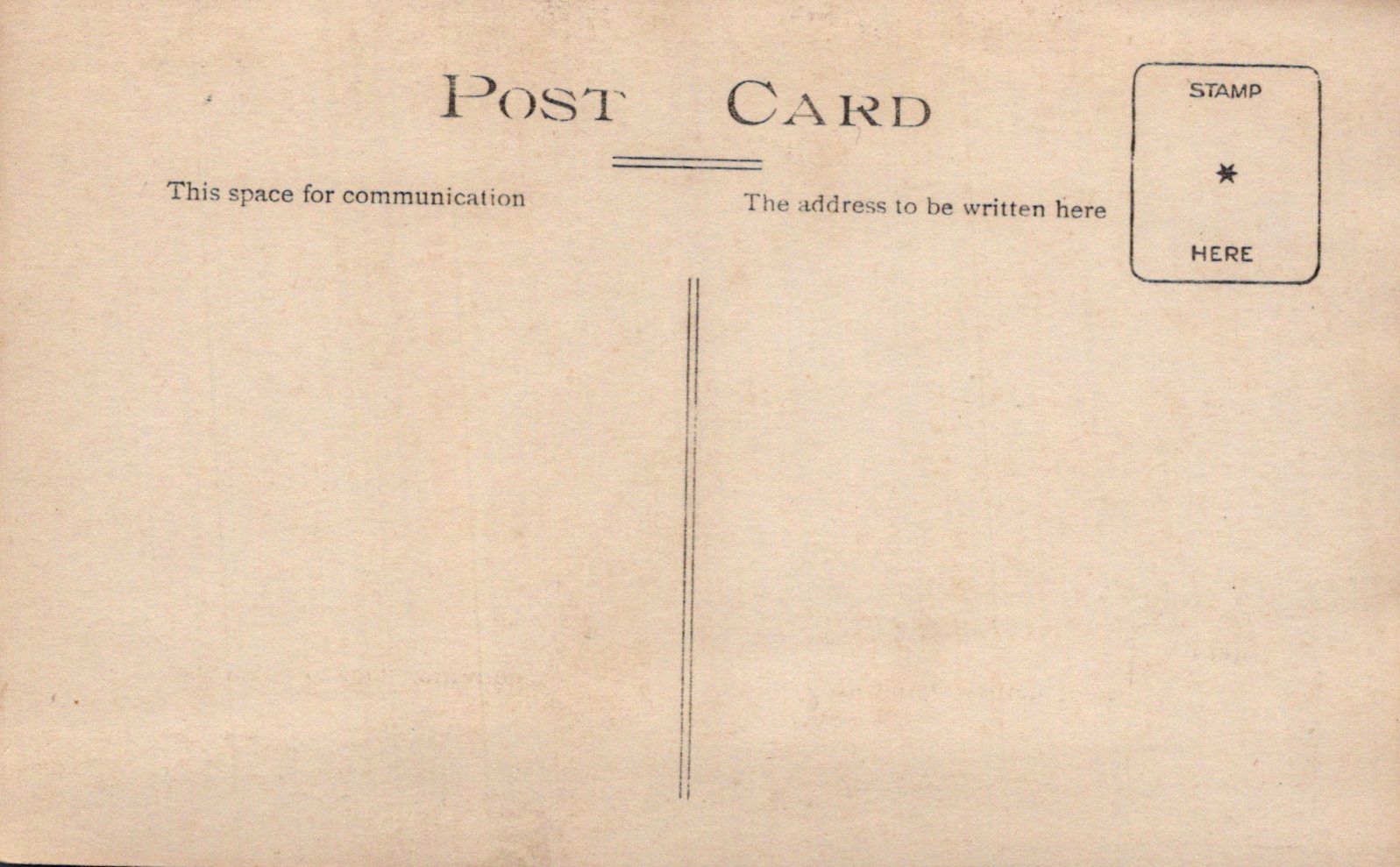 Vintage postcard with text and a stamp area on a beige background