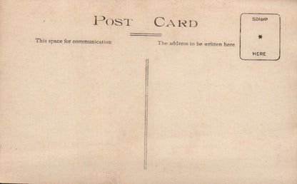 Vintage postcard with text and a stamp area on a beige background