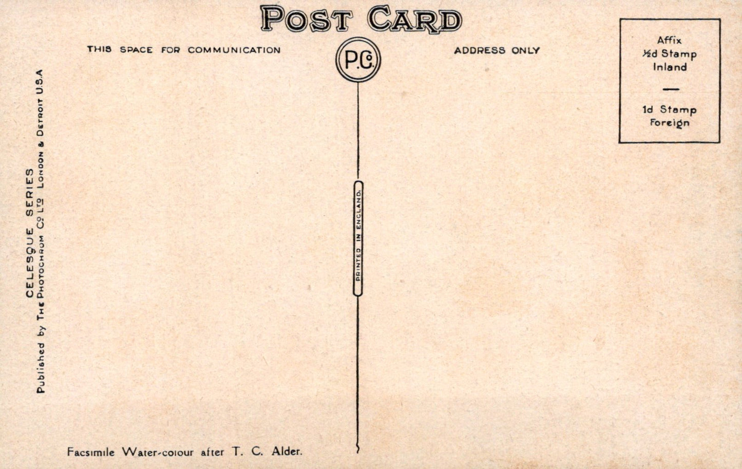 Vintage postcard with typographic design and space for communication.