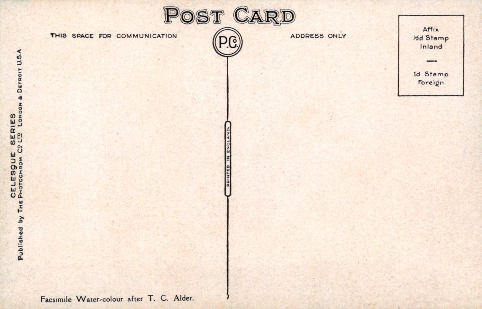 Vintage postcard with airmail routing and address fields on a beige background