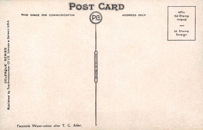 Vintage postcard with airmail routing and address fields on a beige background